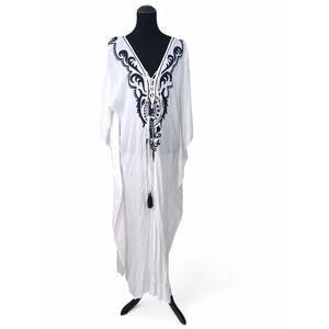 New Moroccan Embroidered Kaftan Dress Swim Coverup One Size S M L XL Women NWT